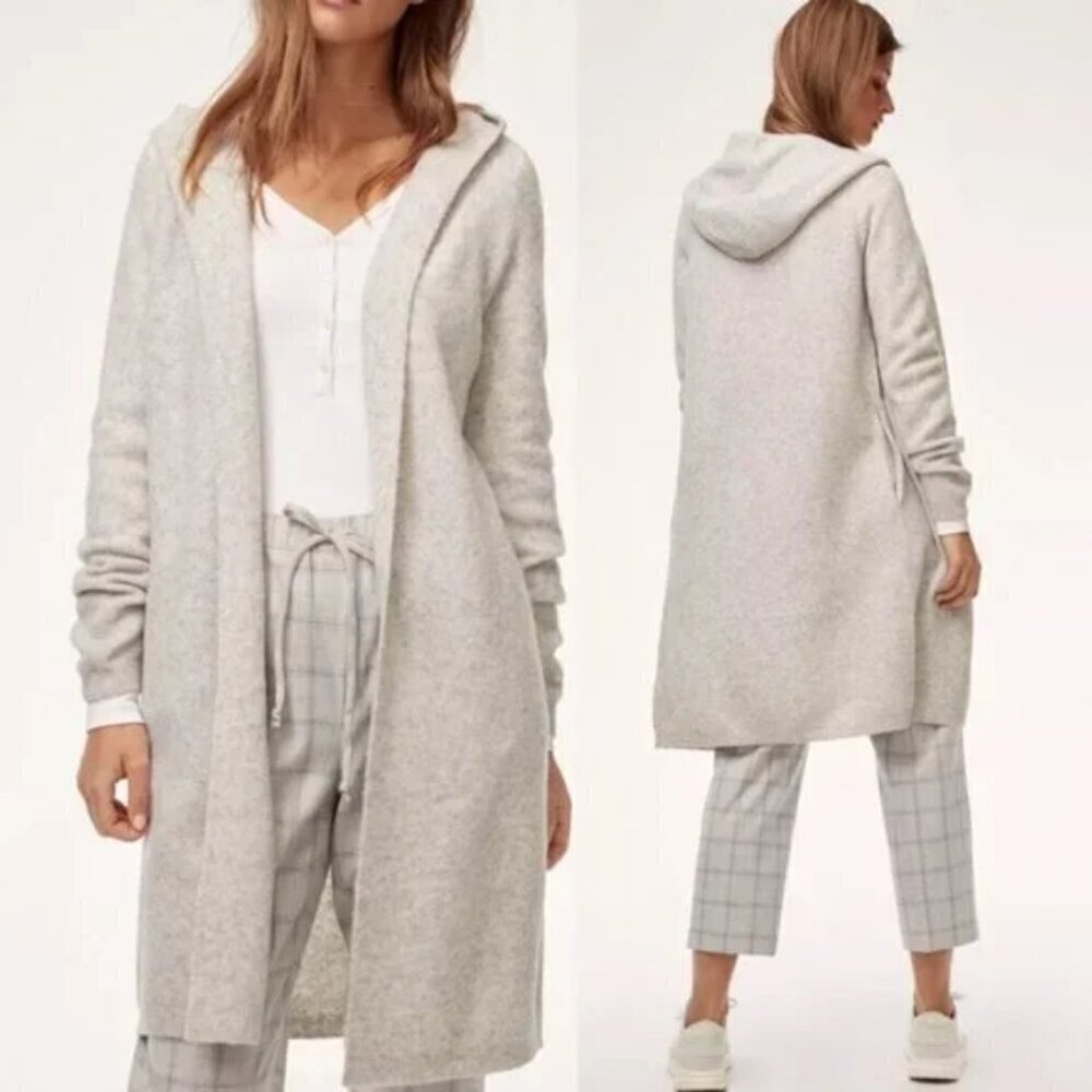 Aritzia Babaton Ammonius Sweater Yak Merino Wool Grey Long Hooded Size Small